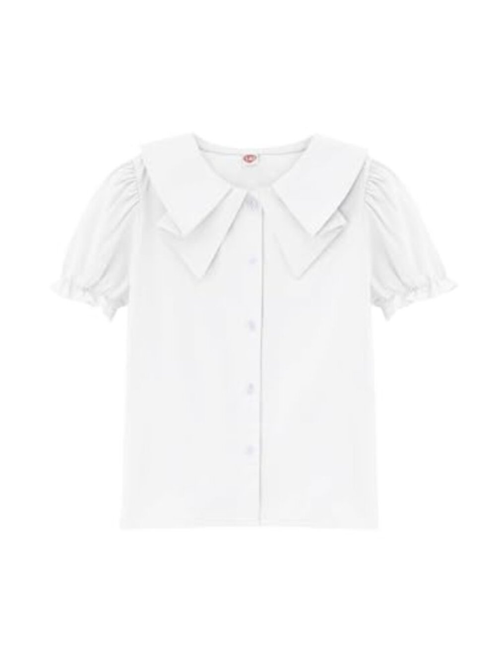 Girls Short Sleeve Peter Pan Collar Button Down Blouse School Uniform Puff